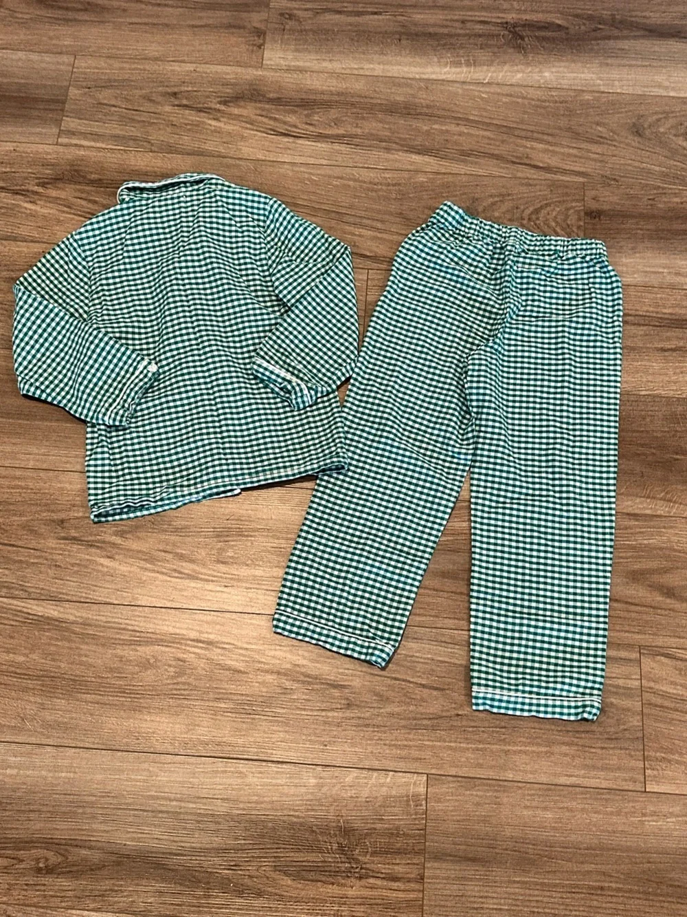Petite Plume Green Gingham Kids (8)  Pajama Set - Classic Button-Down